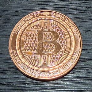 1 oz. Copper Bitcoin coin - solid ounce .999 purity
